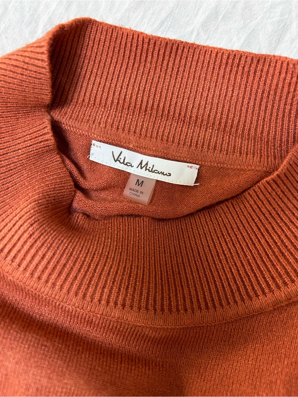 Puff-Sleeve Mock Neck Sweater in Rust - Picture 5 of 6